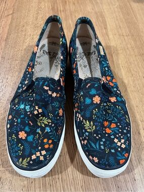 Rifle Paper Co. Navy Floral Slip-On Sneakers with Orange & Teal Accents